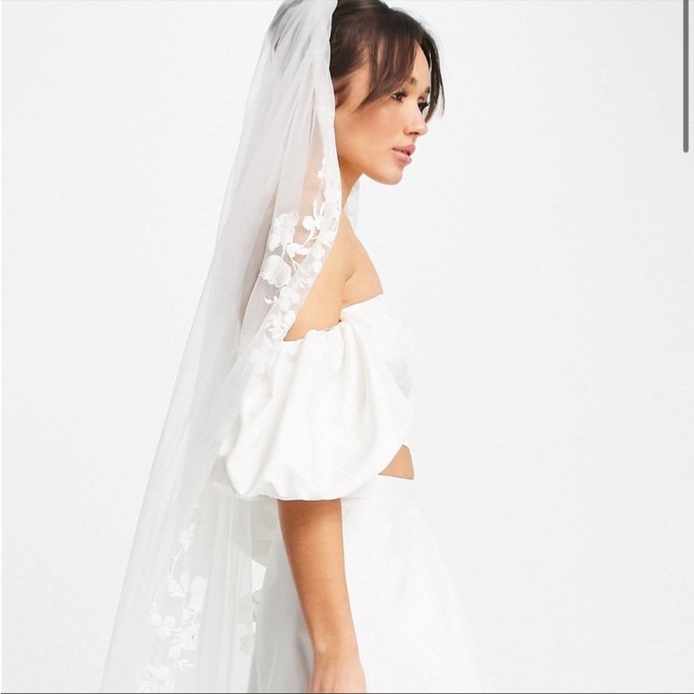 Unworn ASOS EDITION delicate floral embroidered floor length veil in ivory